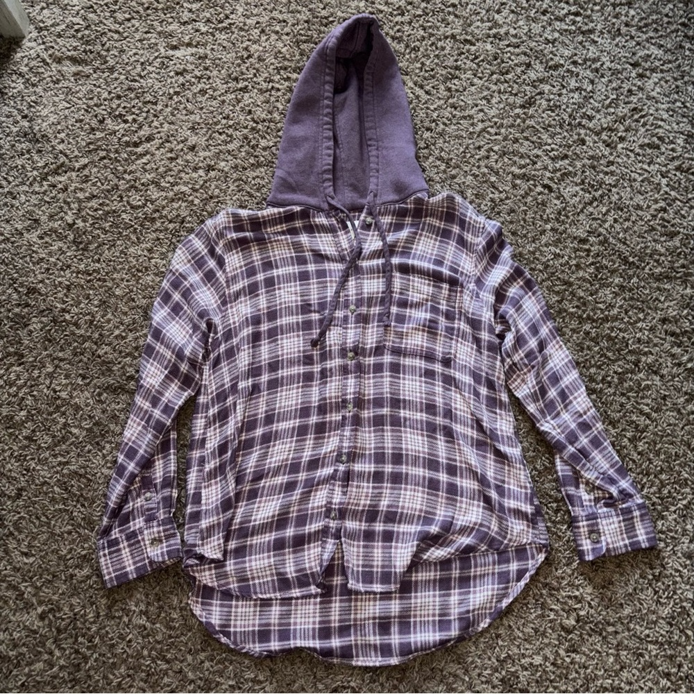 American Eagle | Purple Plaid Flannel with Hood